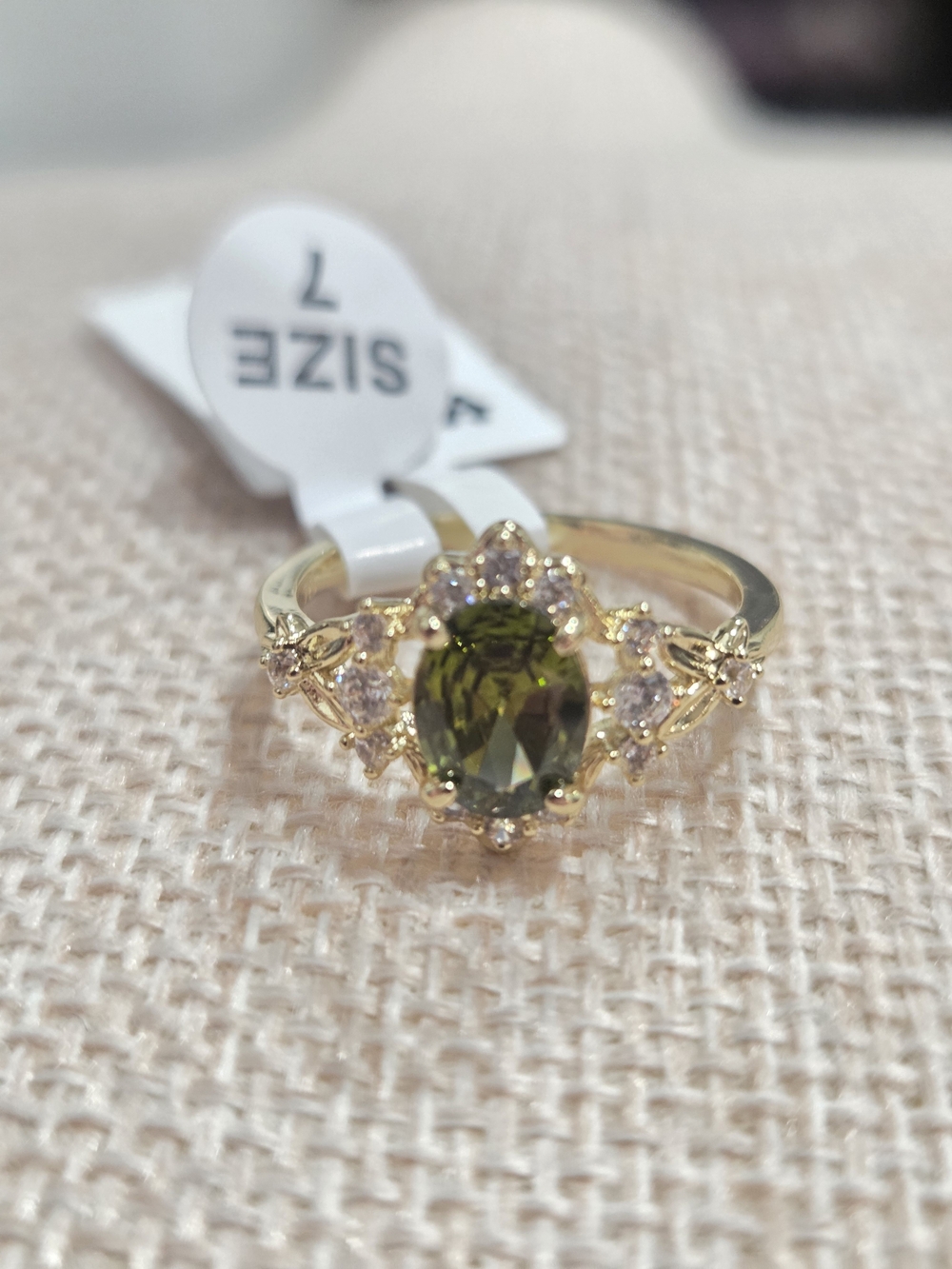 Gold Women’s Ring with Olive Green Center Stone